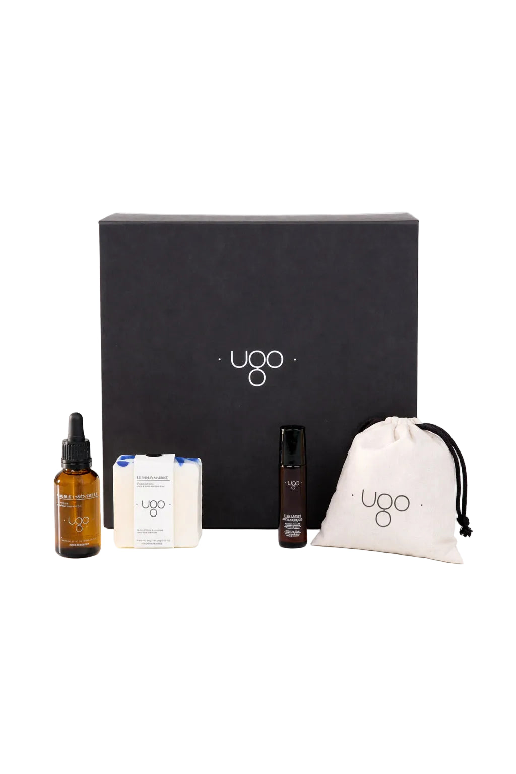 Assortiment de produits du coffret cadeau Les Indispensables. 