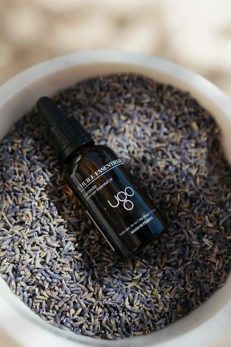 Huile essentielle de lavande biologique de Terre Ugo, exposé à notre boutique d'Aix-en-Provence.