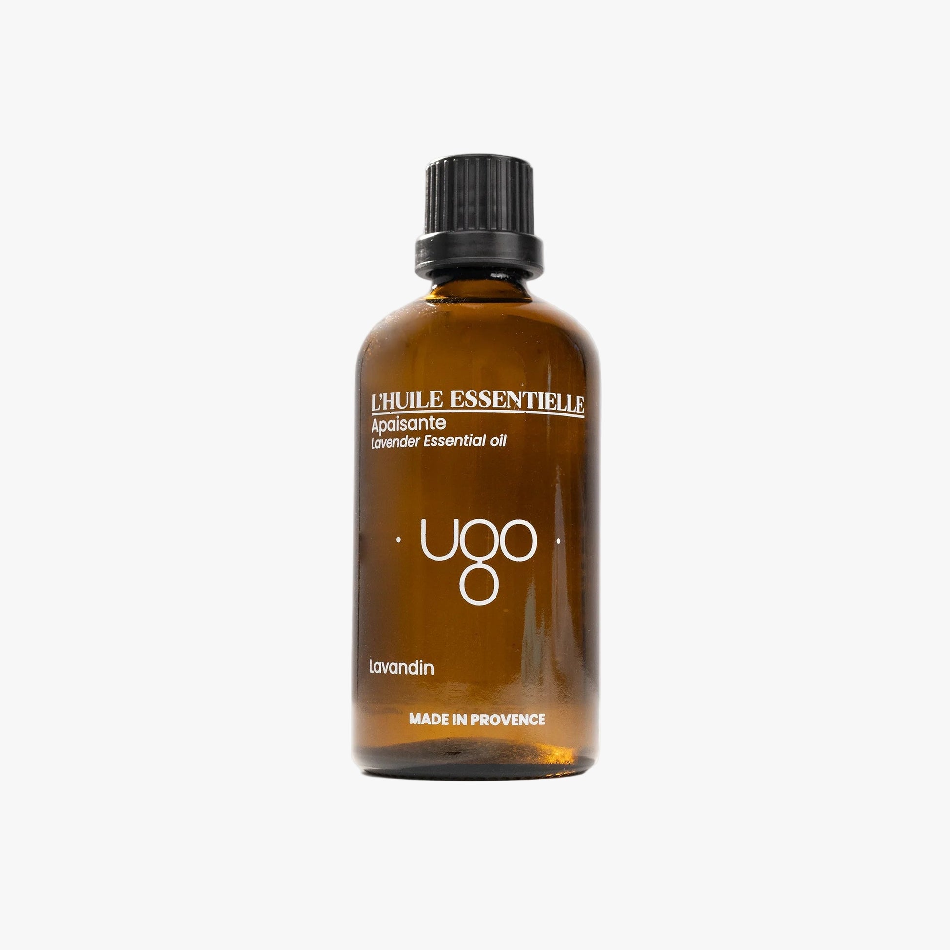 Huile essentielle de lavande Terre Ugo 100ml, vue de face.