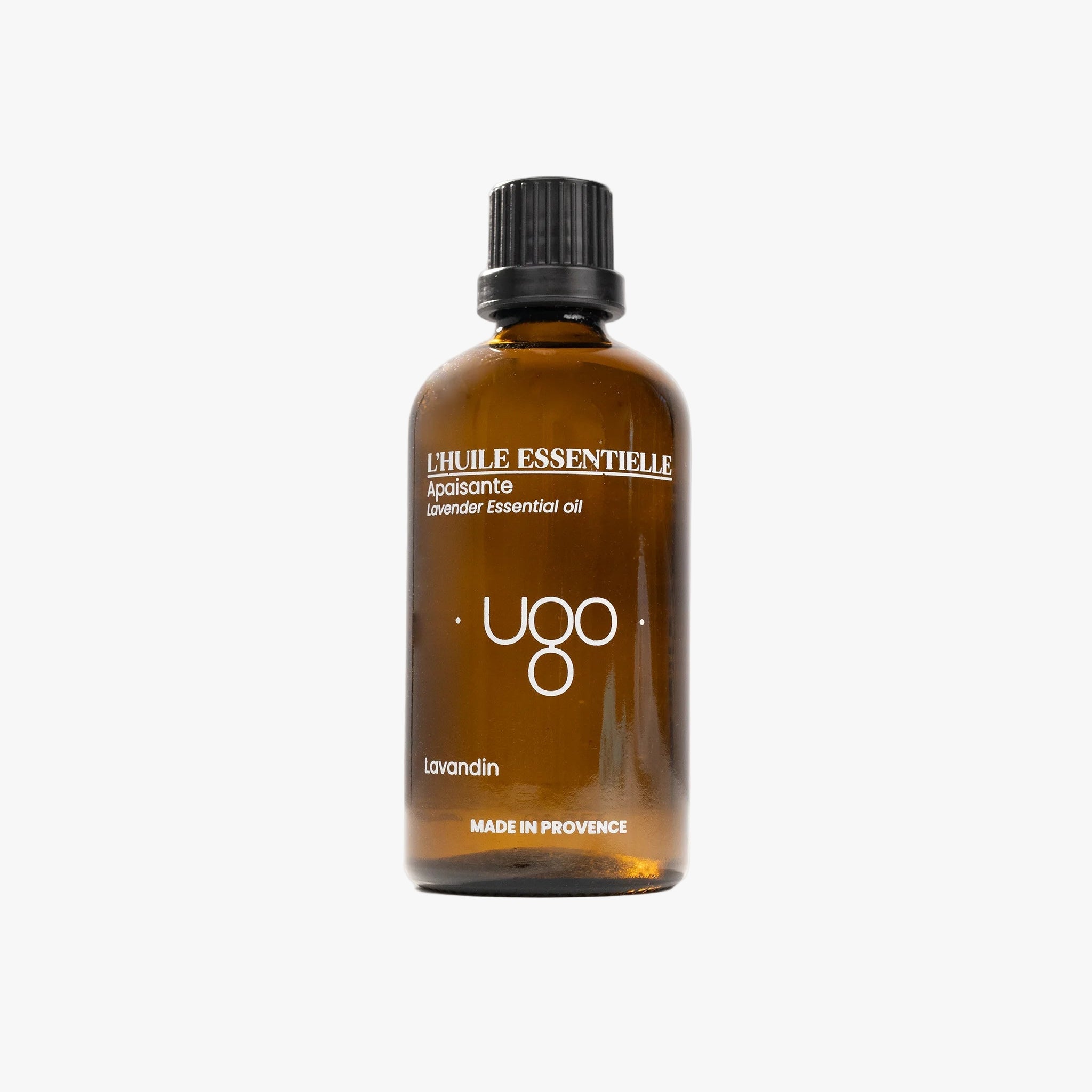 Huile essentielle de lavande Terre Ugo 100ml, vue de face.