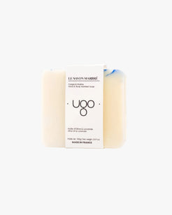 Savon marbré carré Terre Ugo, vue de face de la boîte.