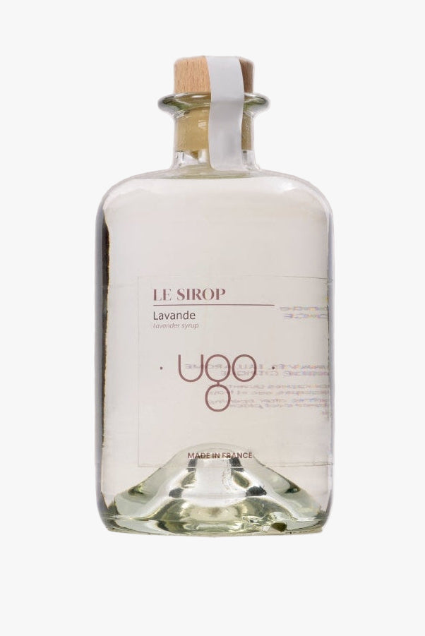 Sirop à la lavande Terre Ugo, bouteille vue de face.